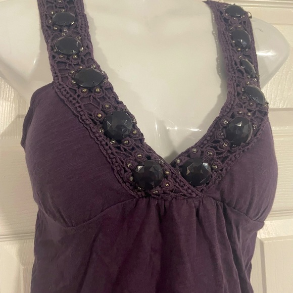 Purple vintage Y2K boho tank top with rhinestones size Small - Picture 3 of 3